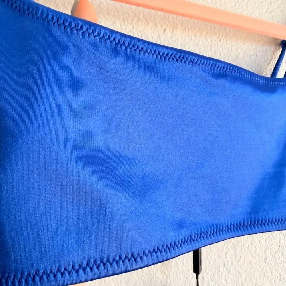 TRIANGL MICA Crop Bikini Top in Shiny Cobalt Blue Stretch Satin size M NWT